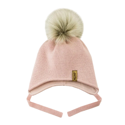 Ullar Ungbarnahúfa með dúski - Pink