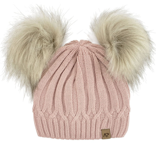 Ungbarna Ullarhúfa með 2 dúskum - Double Merino Pink