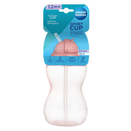 Drykkjarmál með röri - Sport Cup with Flip-top Straw 370ml Pink