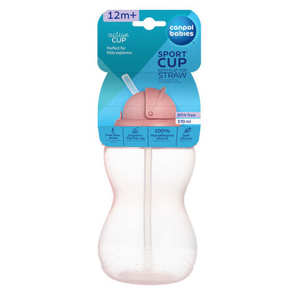 Drykkjarmál með röri - Sport Cup with Flip-top Straw 370ml Pink