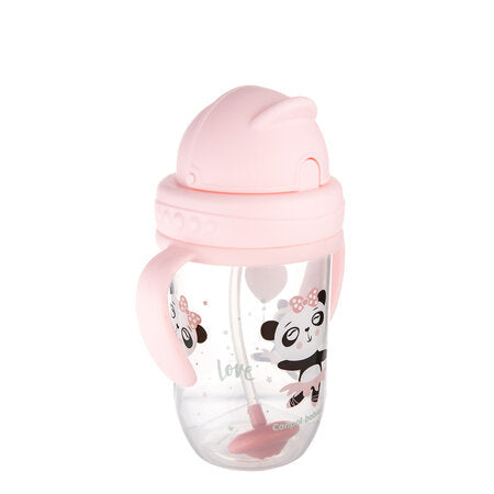 Glas með röri Non-spill Cup with weighted straw 270ml Pink