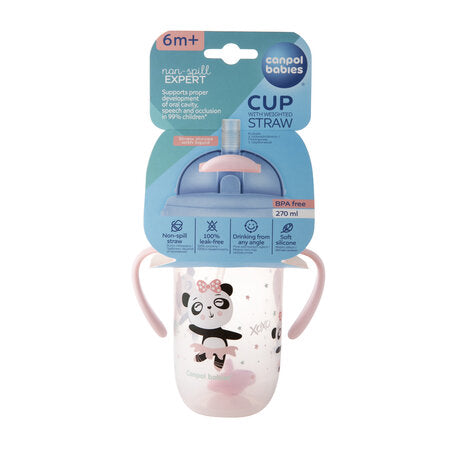 Glas með röri Non-spill Cup with weighted straw 270ml Pink