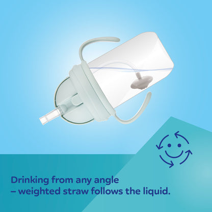 Glas með röri Non-spill Cup with weighted straw 270ml - Pastel Green