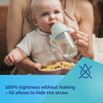 Glas með röri Non-spill Cup with weighted straw 270ml - Pastel Green