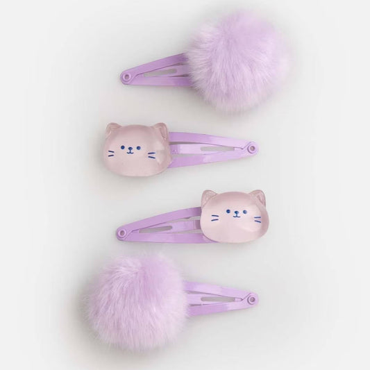 Hárspennur Sett - Fluffy Cats Violet (4 stk)