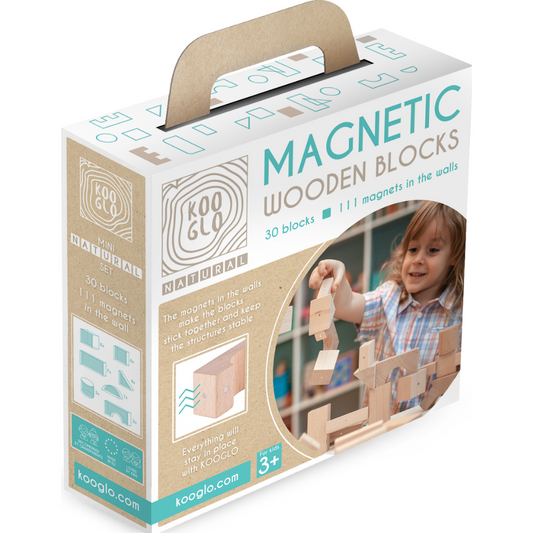 Kooglo Magnetic Trékubbar Mini - 30stk - Natural