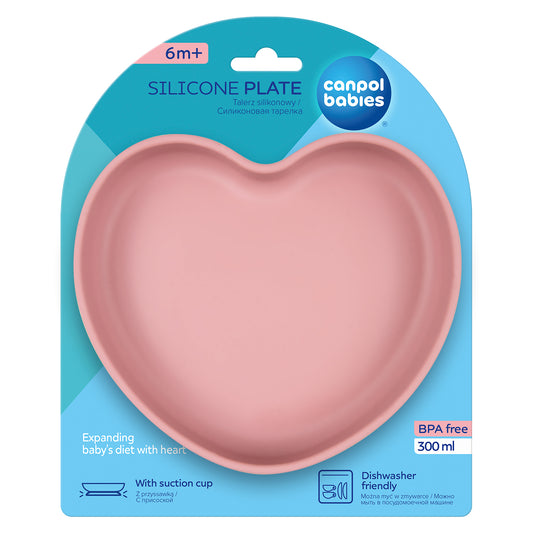 Sílikon Diskur - Suction Plate - Heart Pink