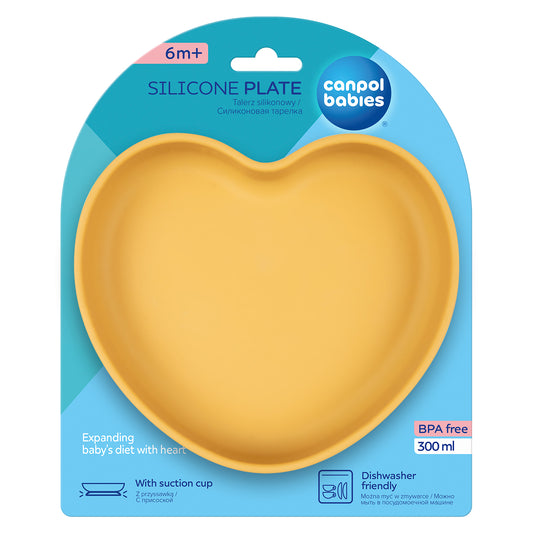Sílikon Diskur - Suction Plate - Heart Yellow
