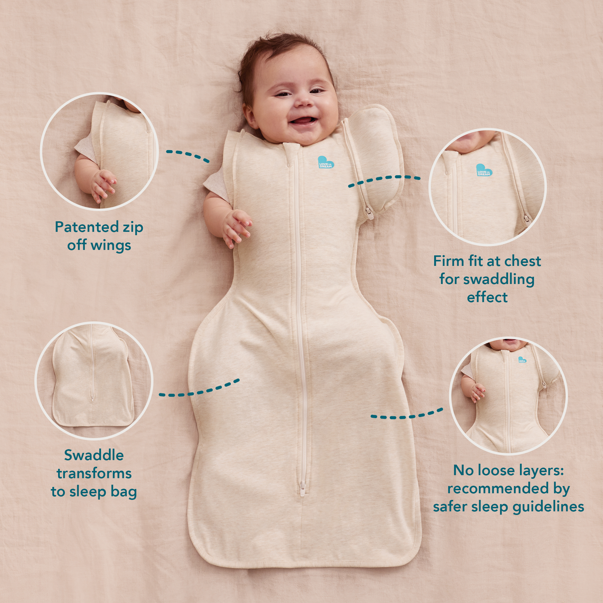 Love To Dream Swaddle Up Transition Bag - Oatmeal 1.5Tog