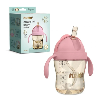 Glas með röri - Neno Bebesito Pink 240ml