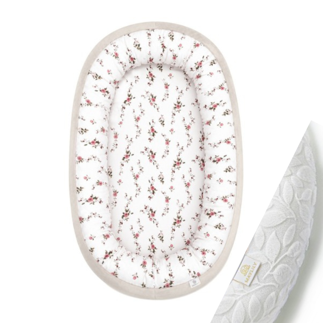 Bambus Ungbarnahreiður - Rose Garden White Luxe
