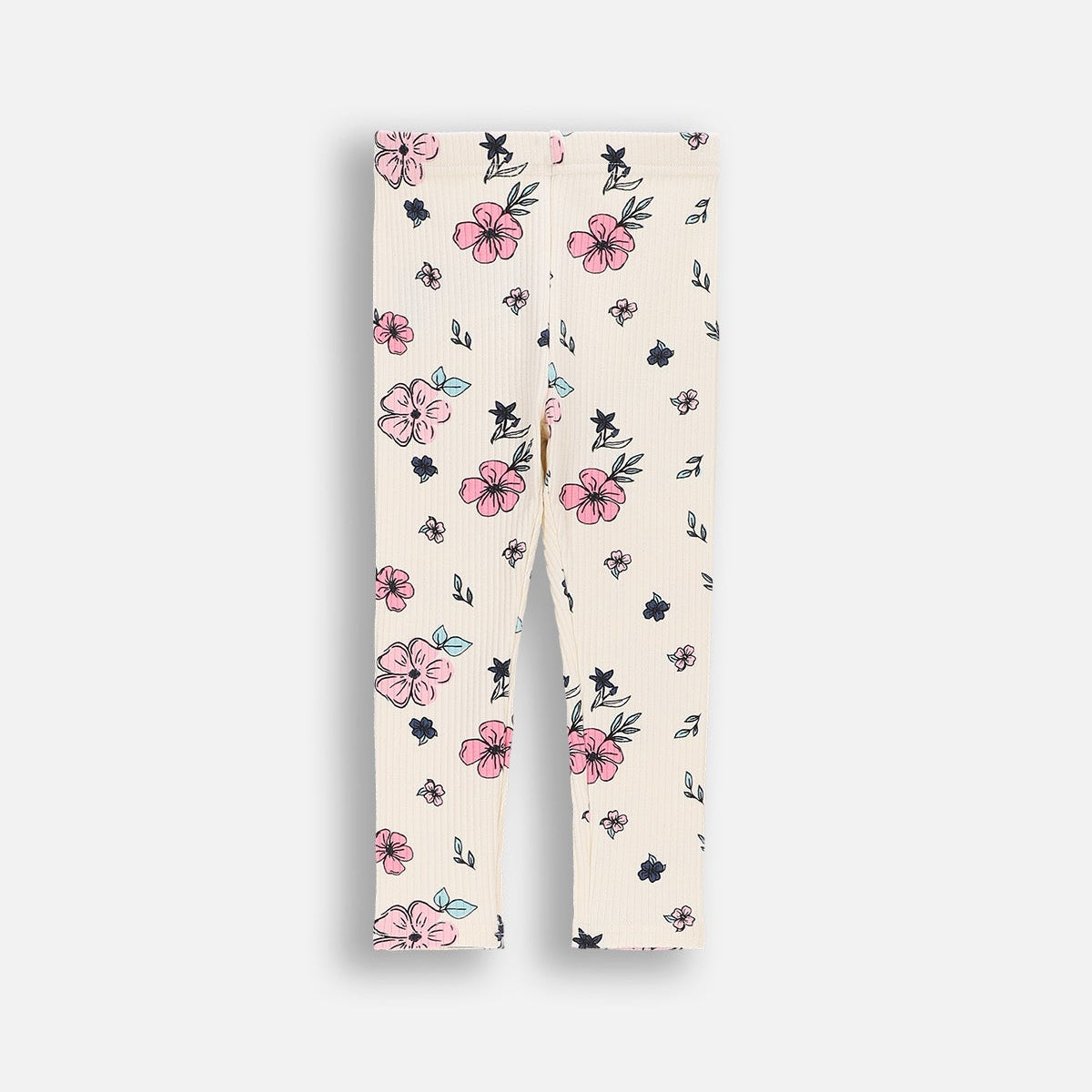 Leggings - Ribbed Ecri Flowers