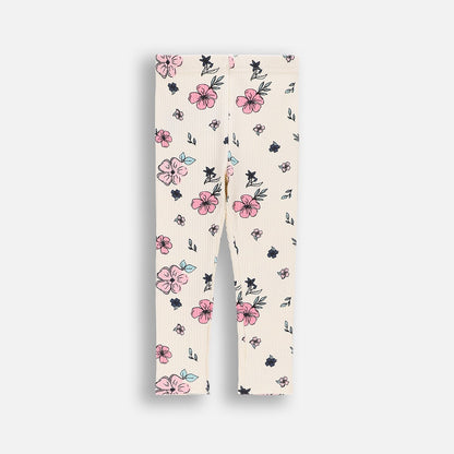 Leggings - Ribbed Ecri Flowers