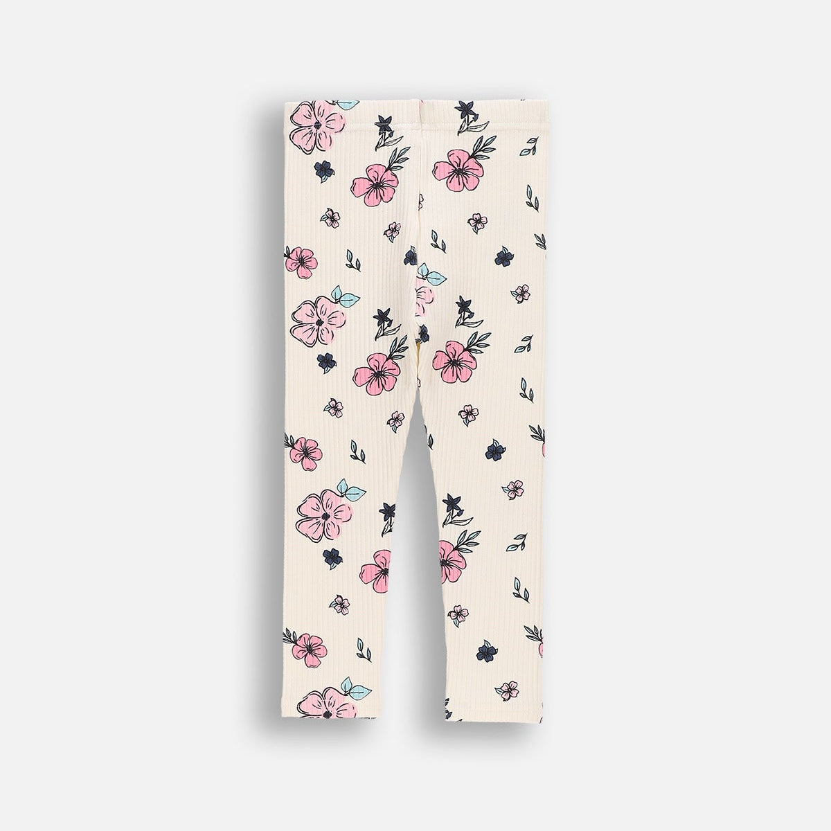 Leggings - Ribbed Ecri Flowers