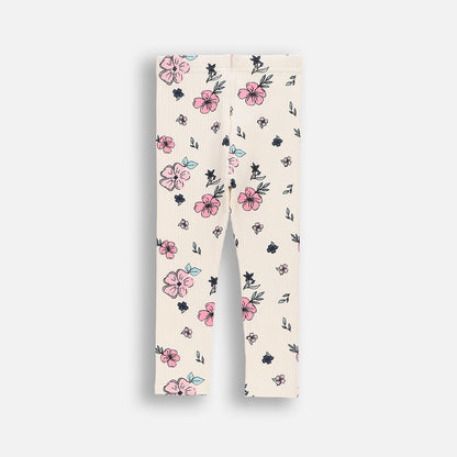 Leggings - Ribbed Ecri Flowers