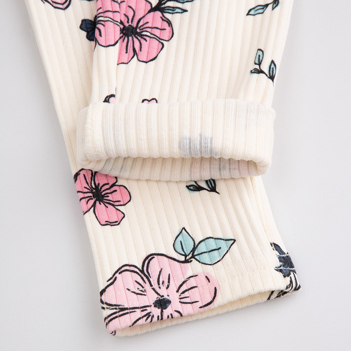 Leggings - Ribbed Ecri Flowers