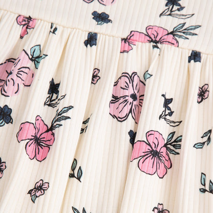 Ungbarnakjóll - Ribbed Flowers