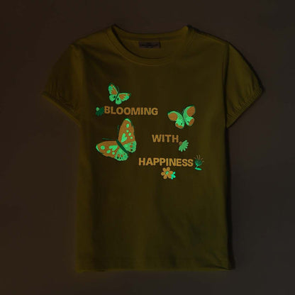 Stuttermabolur - Yellow butterflies Glow-in-the-dark