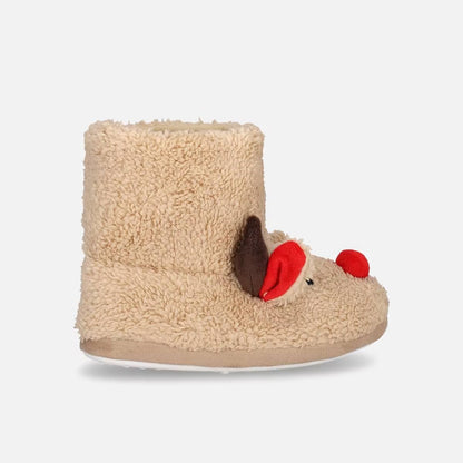 Jólainniskór - Bootie Slippers Beige Reindeer