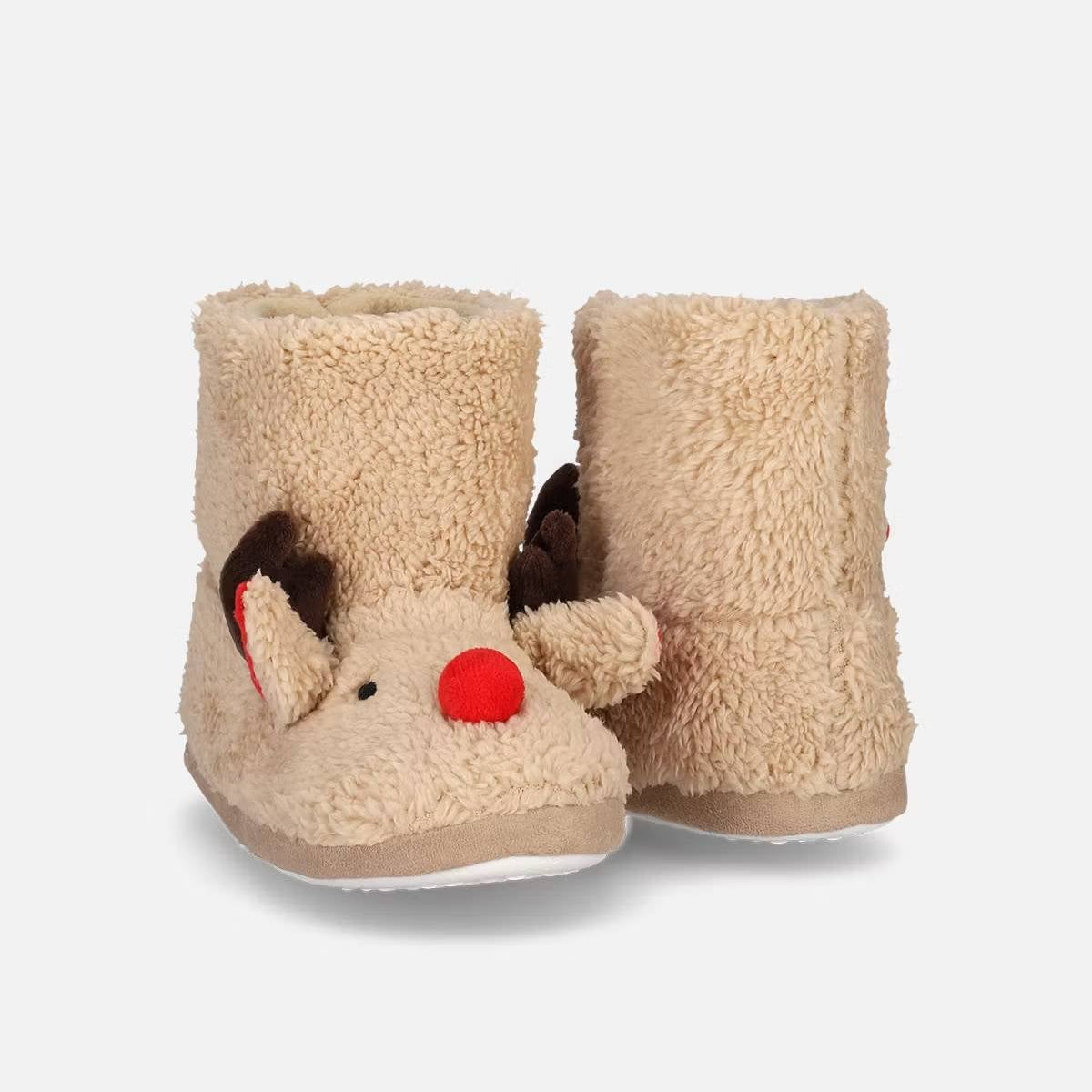 Jólainniskór - Bootie Slippers Beige Reindeer