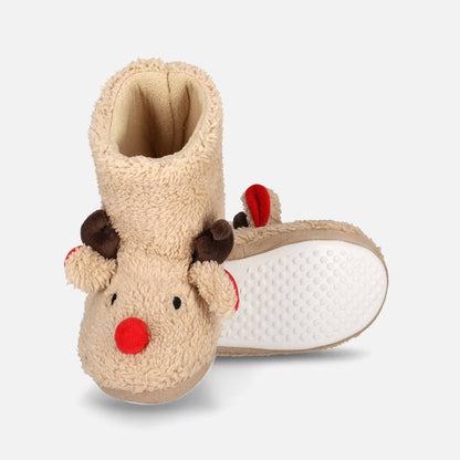 Jólainniskór - Bootie Slippers Beige Reindeer