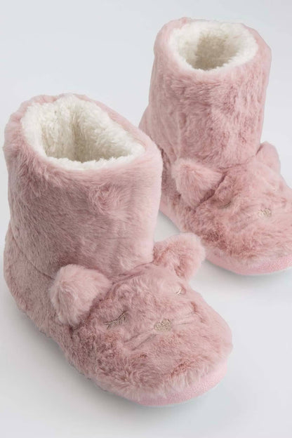 Inniskór - Bootie Slippers Pink Cat
