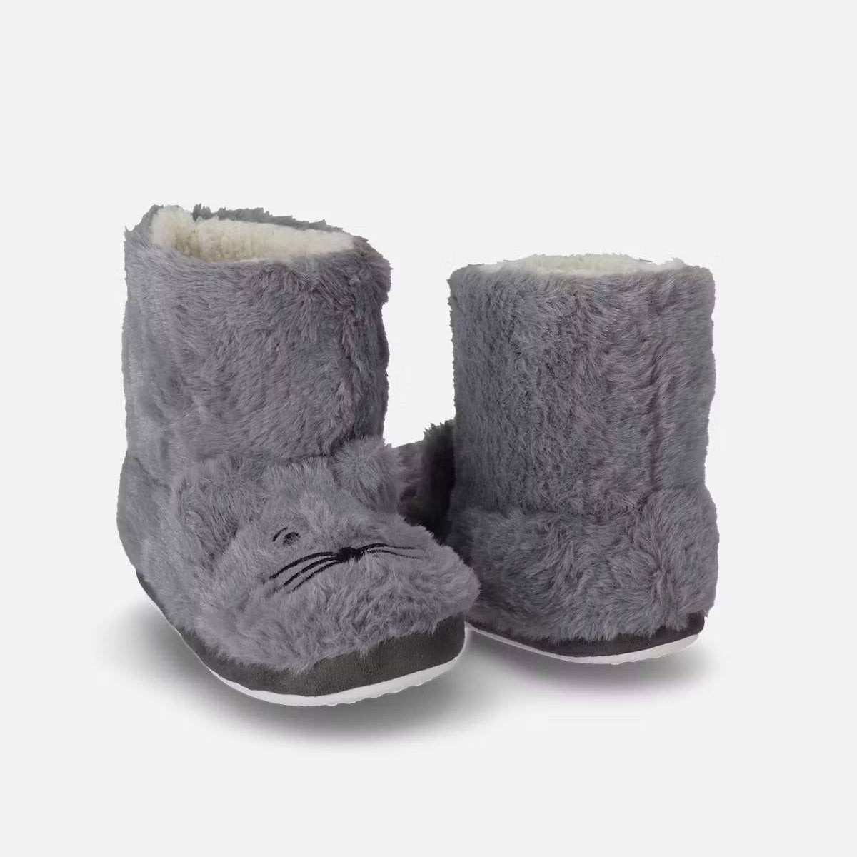 Inniskór - Bootie Slippers Gray Cat