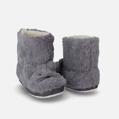 Inniskór - Bootie Slippers Gray Cat