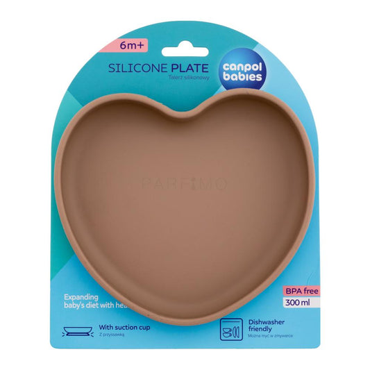 Sílikon Diskur - Suction Plate - Heart Beige