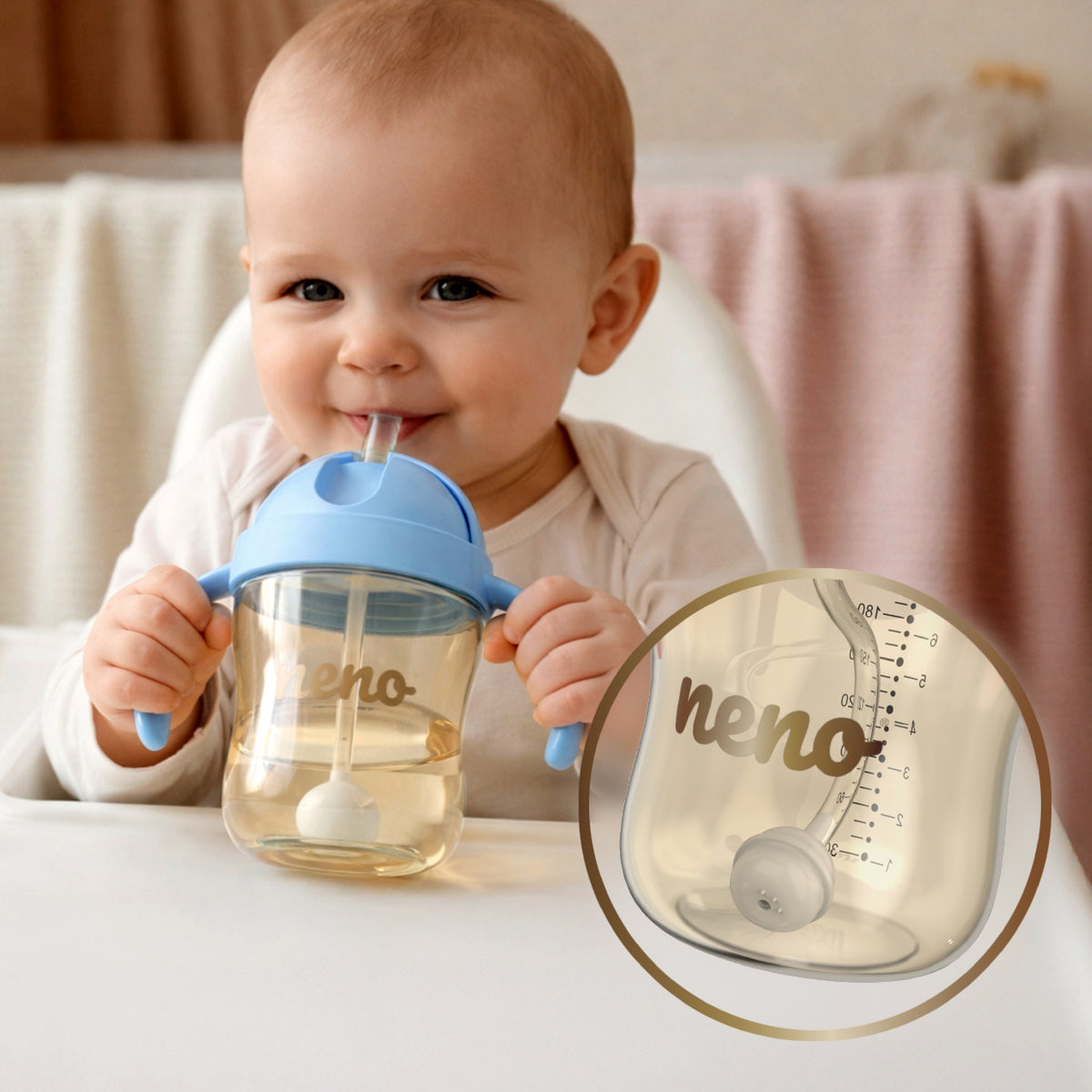Glas með röri - Neno Bebesito Blue 240ml