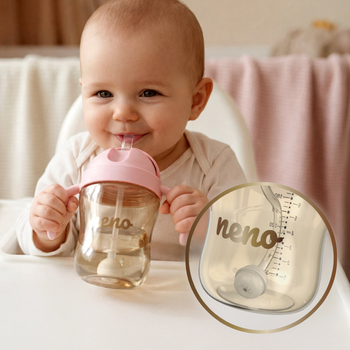 Glas með röri - Neno Bebesito Pink 240ml