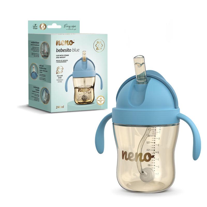 Glas með röri - Neno Bebesito Blue 240ml