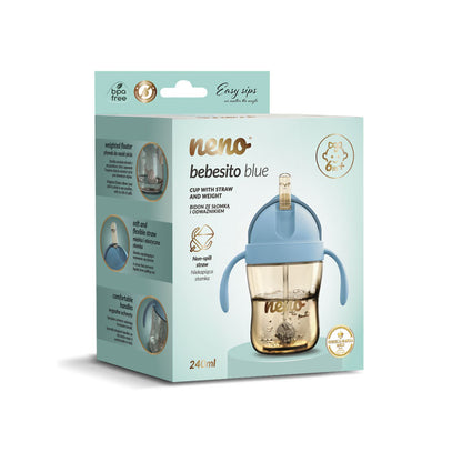 Glas með röri - Neno Bebesito Blue 240ml