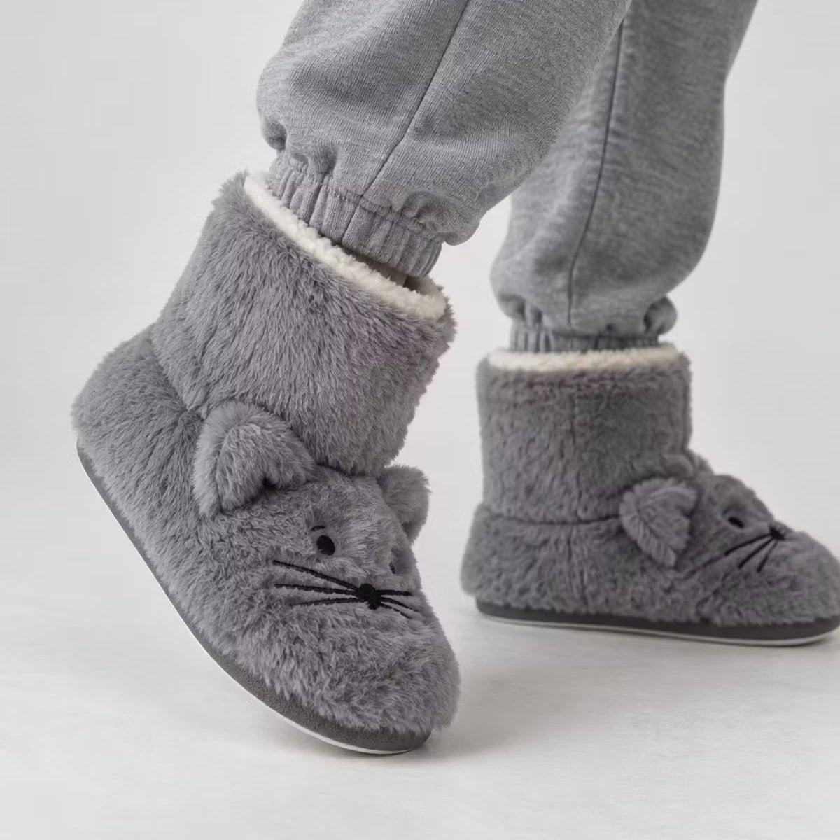 Inniskór - Bootie Slippers Gray Cat