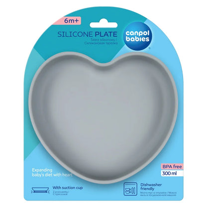 Sílikon Diskur - Suction Plate - Heart Gray Blue