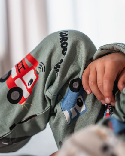 Bamboo Náttföt - Tractors Green