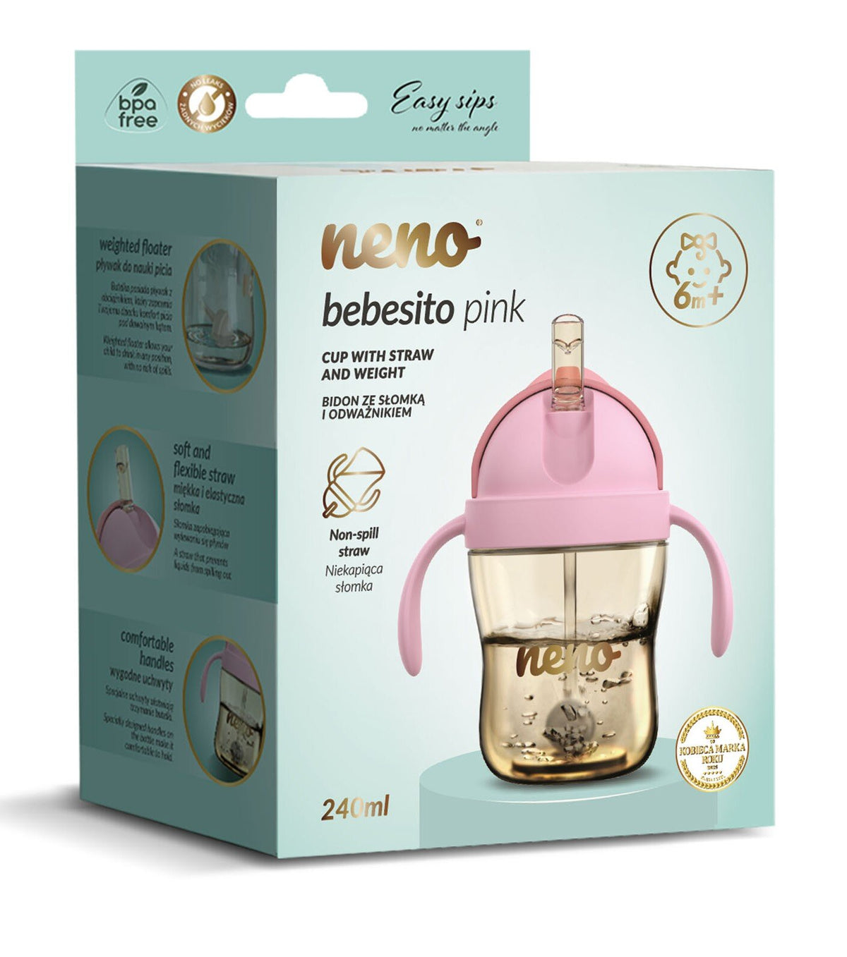 Glas með röri - Neno Bebesito Pink 240ml