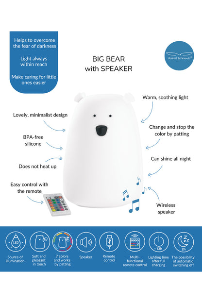 Mjúkur Sílikon Lampi með fjarstýringu & bluetooth-hátalara - Bear White