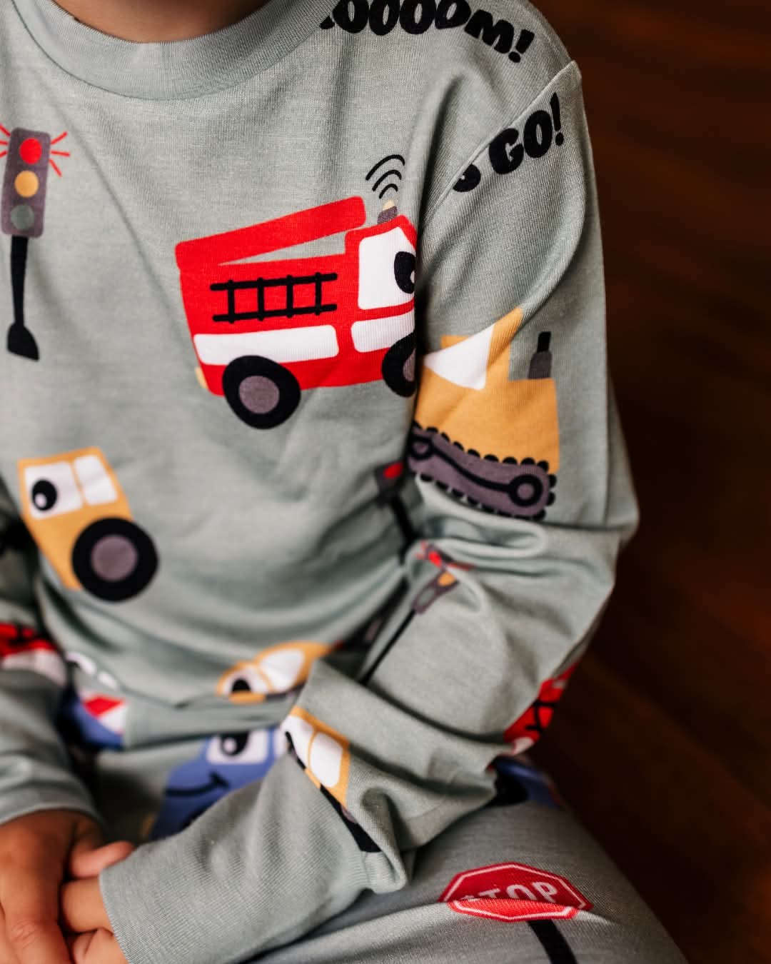 Bamboo Náttföt - Tractors Green